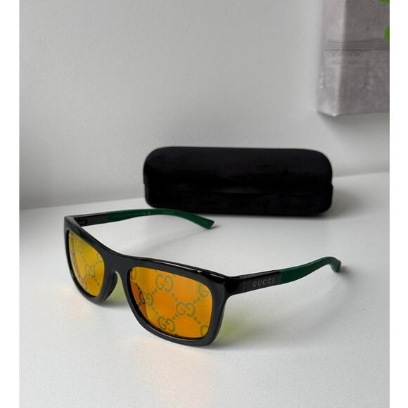 NEW Gucci GG1735S Black Orange GG Logo Lens Mask Sunglasses